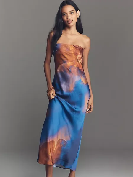 The Fleur Strapless Satin Maxi Slip Dress